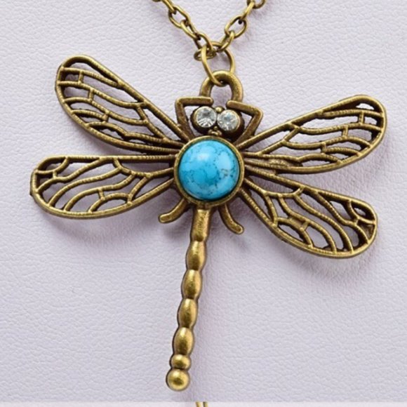 Vintage Boho Hollow Dragonfly Medium Chain Pendant Necklace - Picture 6 of 8